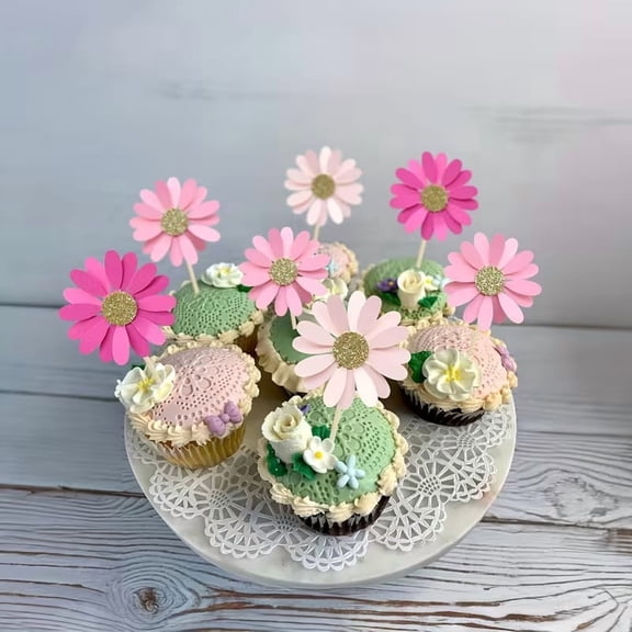 24pcs Daisy Cupcake Toppers - Elegant Flower Decorations for Birthday, Wedding, and Party Desserts