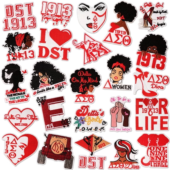 24pcs Delta Sigma Theta Sorority Iron-On Patches, Embroidered Appliques for Jackets, Hats, Bags, Jeans | Greek Letter Accessories & DIY Craft Supplies