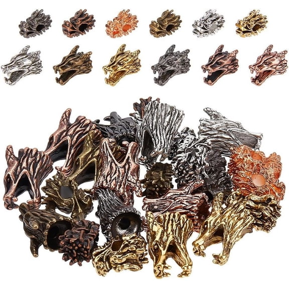 24pcs Dragon Head Spacer Beads 2 Styles Antique Dragon Spacer Tibetan Style Beads Good Luck Charms Alloy Spacer Beads