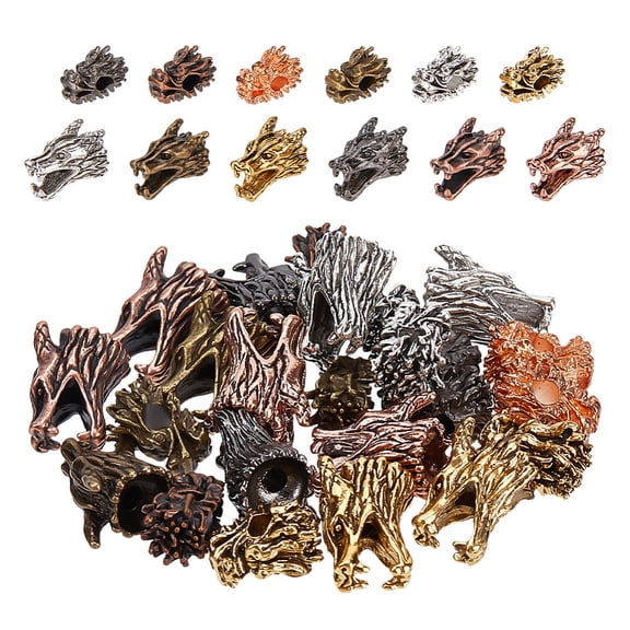 24pcs Dragon Head Spacer Beads 2 Styles Dragon Spacer Tibetan Style Beads Good Luck Charms Alloy Spacer Beads for DIY Bracelet Necklace Earrings Jewelry Making Craft Supplies