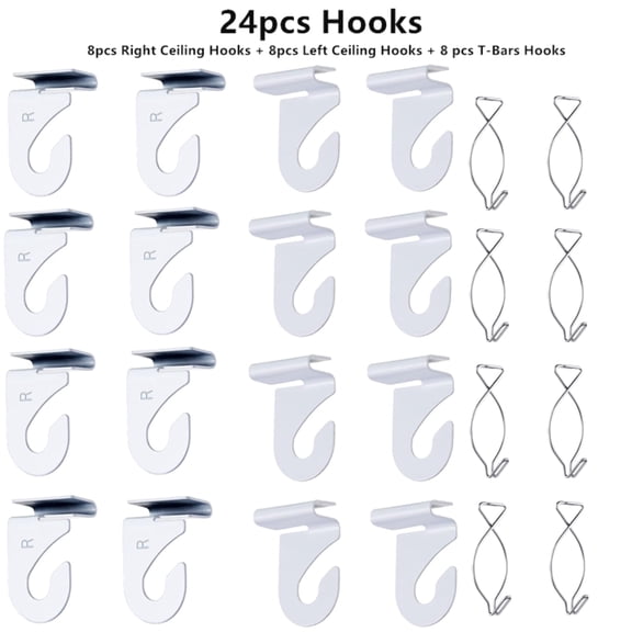 24pcs Drop Ceiling Hooks for Hanging,Right and Left Ceiling Hooks and T-Bars Ceiling Hook Suspended Grid Clips for Classrooms, Office, Party, Home and Wedding Decoration