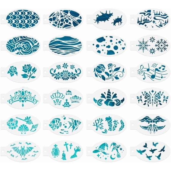24pcs Face Paint Stencils 5.5" x 2.9" Animal Texture Reusable Plastic Facial Painting Stencils Flowers Birds Crowns Body Paint Templates for Holiday Party Makeup for DIY