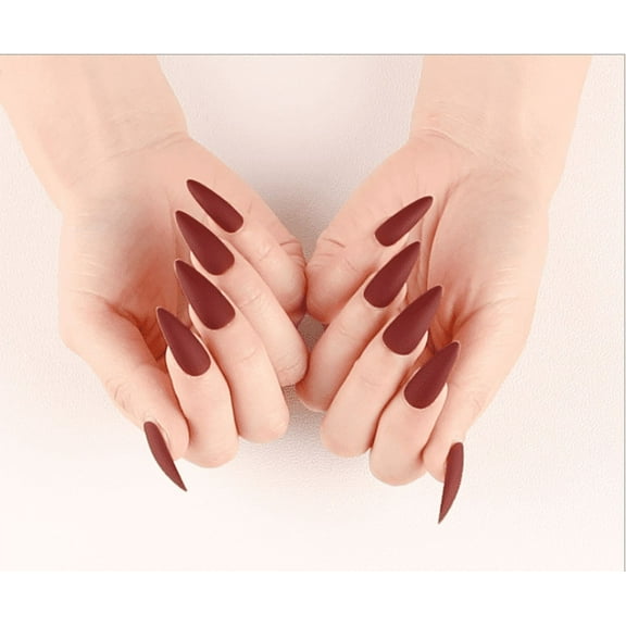 24pcs Fake Nails Matte Pure Color Medium Long Stiletto Almond Press on Nail False Tips Artificial Finger Manicure for Women and Girls Black