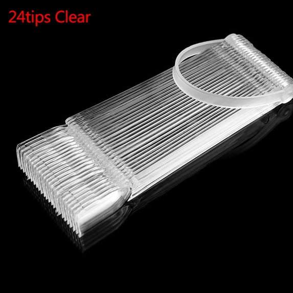 24pcs False Nail Tips Clear Black Fan Full Nail Art Display Practice Tools DIY