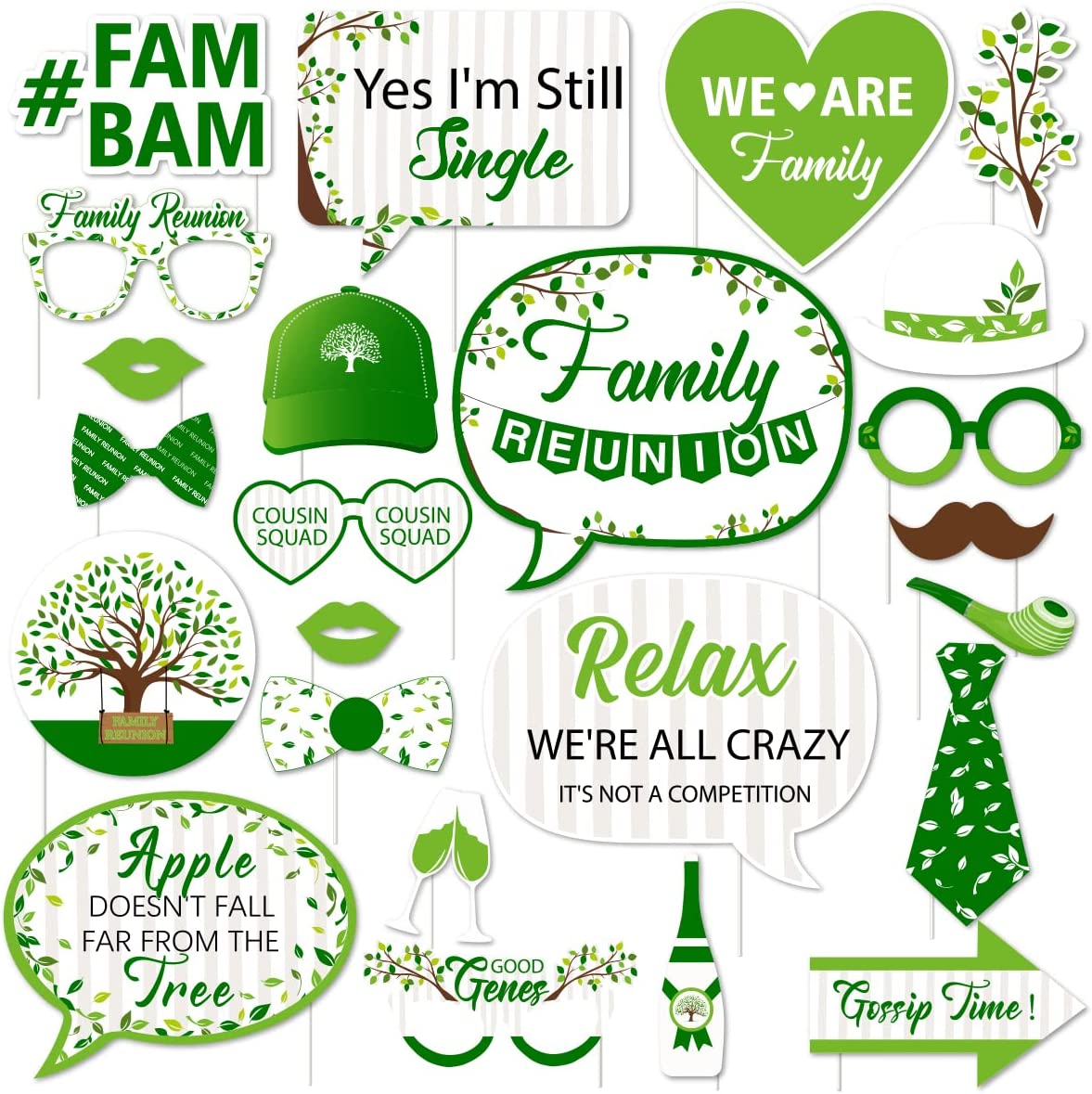 24pcs Family Reunion Photo Props Green, Family Tree Reunion Family Gathering Party Photo Booth