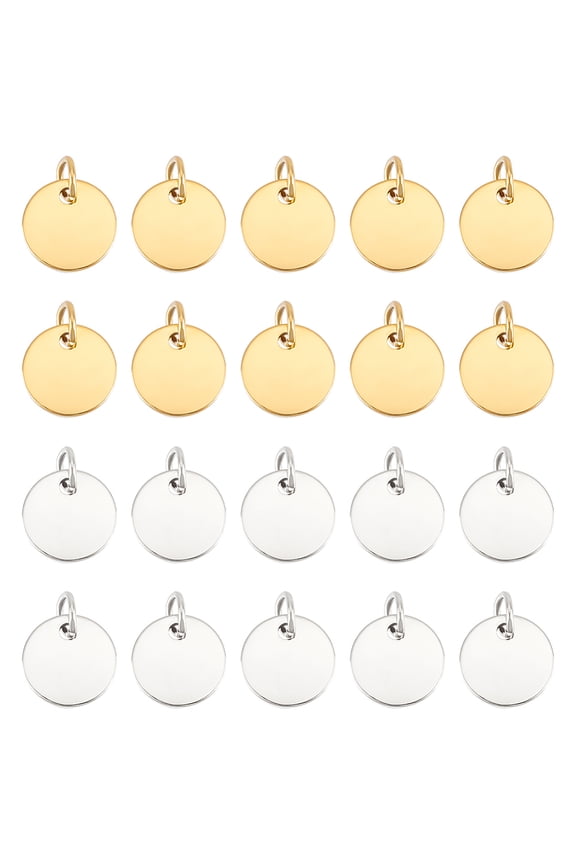 24pcs Flat Round Blank Tag Charms Stainless Steel Blank 2 Colors Metal Small Tags Stamping Dangle Charm for Earring Jewelry Making