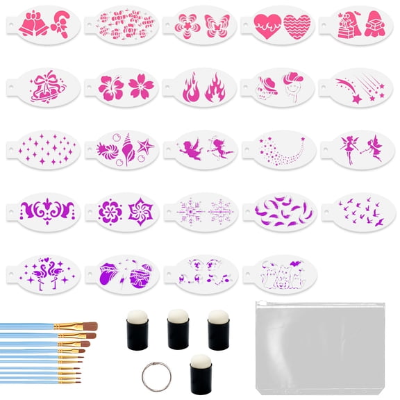 24pcs Flower Face Paint Stencils Kit Stars Cute Christmas Holiday Reusable Facial Painting Stencils Daily Party Body Paint Templates