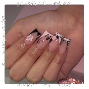 24pcs Flowers Texture Press on Nails Set for Women Girls,Solid Color Medium Square Fake Nails Acrylic Shine Glossy Glue on Nails for Office Daily Wedding,Full Nail Wrap Gift for Valentine