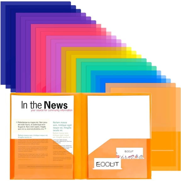 EOOUT Clear Folders with 2 Pockets, 24pcs Plastic Pocket Folders for Office Students and School, Letter Size, A4 Size, 8 Assorted Colors