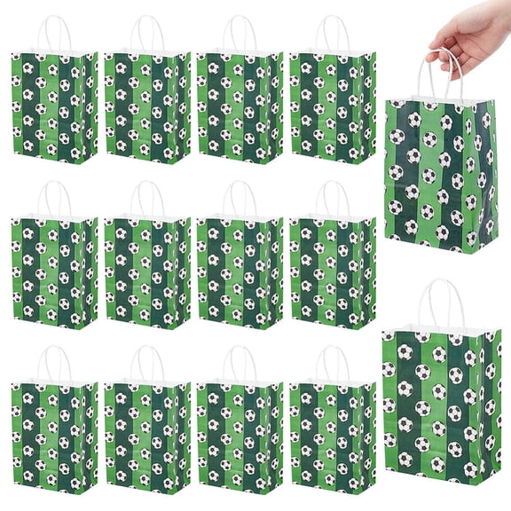 24pcs Football Printed Paper Gift Bags with Handle Rectangle Dark Green 21x15x8cm Paper
