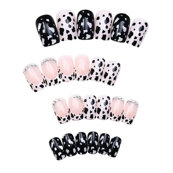 24pcs French Style Press on Nail Leopard Print Medium False Nail With Rhinestones Detailing For Salon Quality Manicure