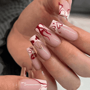 24pcs French Pointed Heart-Shaped False Nails French Flame Love Cherry High-End