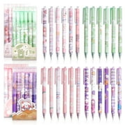 24pcs Gel Ink Pens, Cute Blcak Pens, 0.5mm Kawaii Retractable Rollerball Pens Set, Office Supplies for Women Writing Journaling, Taking Notes