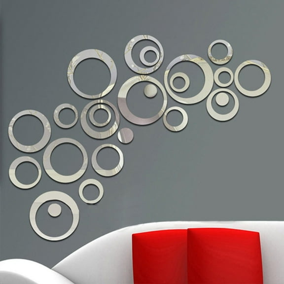 24pcs Geometric Circle Mirror Wall Sticker DIY Home Background Bedroom Decor 3D Accessories Stereo Removable Round Mirror Smile Home