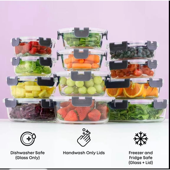 24pcs Glass Food Storage Containers with Lids, Airtight Glass containers