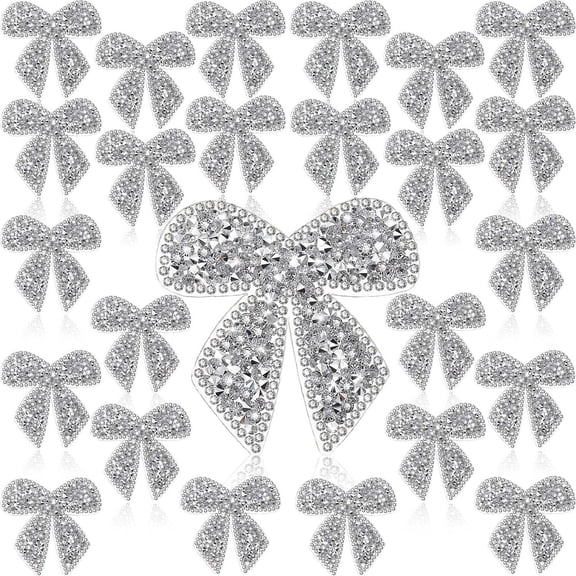 24pcs Glittering Rhinestone Bow Tie Patches - Iron-on Crystal Appliqués for DIY Crafts, Fashion Design, Clothing & Accessories Decoration (Jackets, Jeans, Bags, Hats, Shoes)