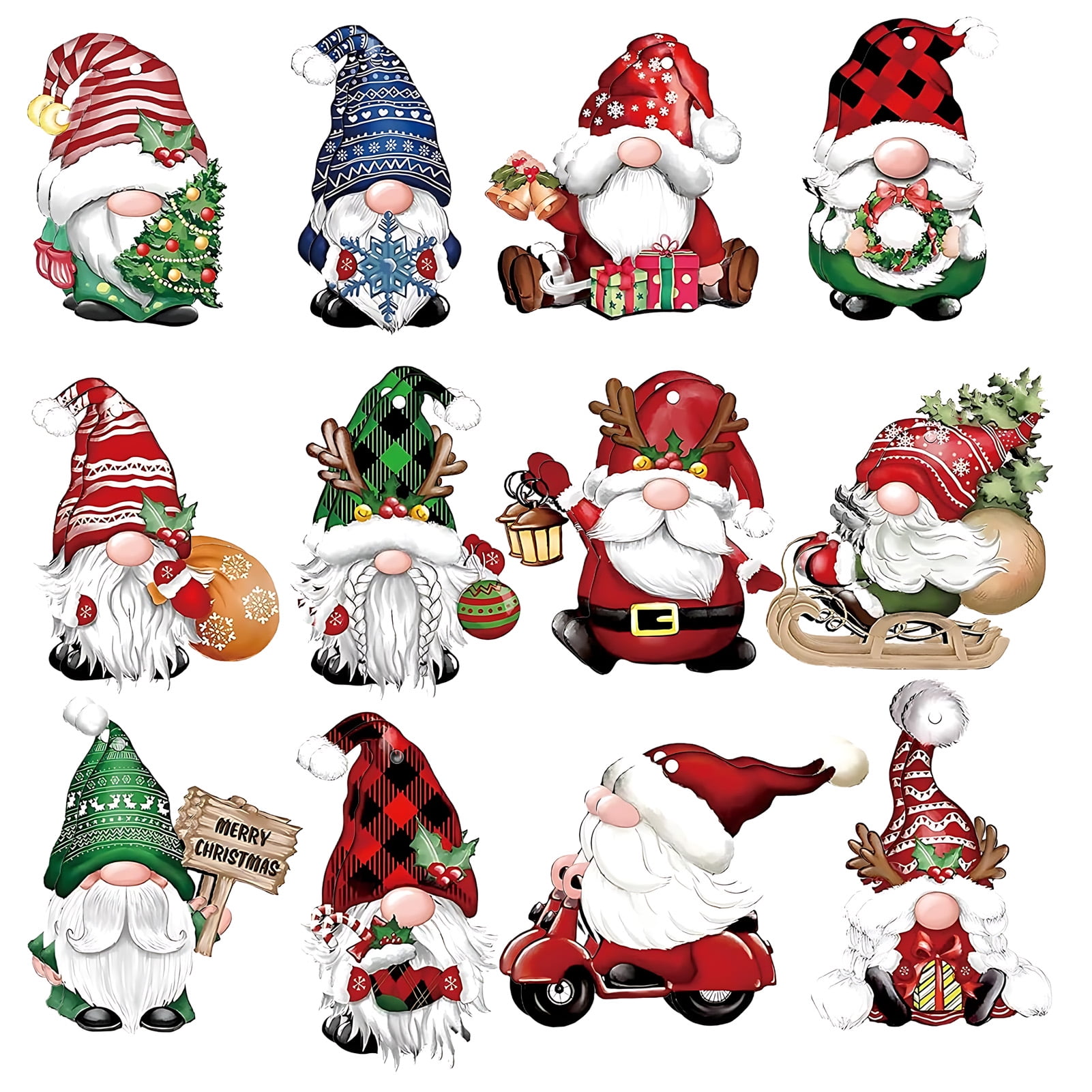 24-Piece Christmas Gnome Wooden Hanging Ornaments Set