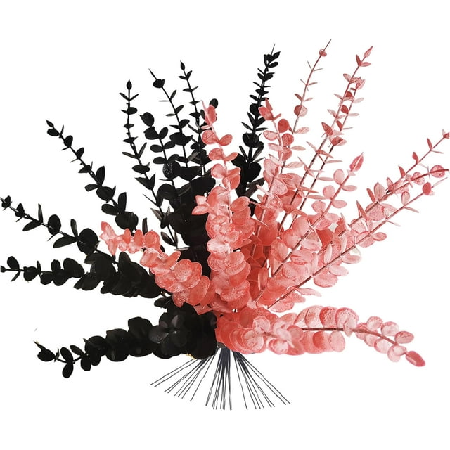 24pcs Gold & Black Eucalyptus Stems Artificial Plant Decor Fake Faux