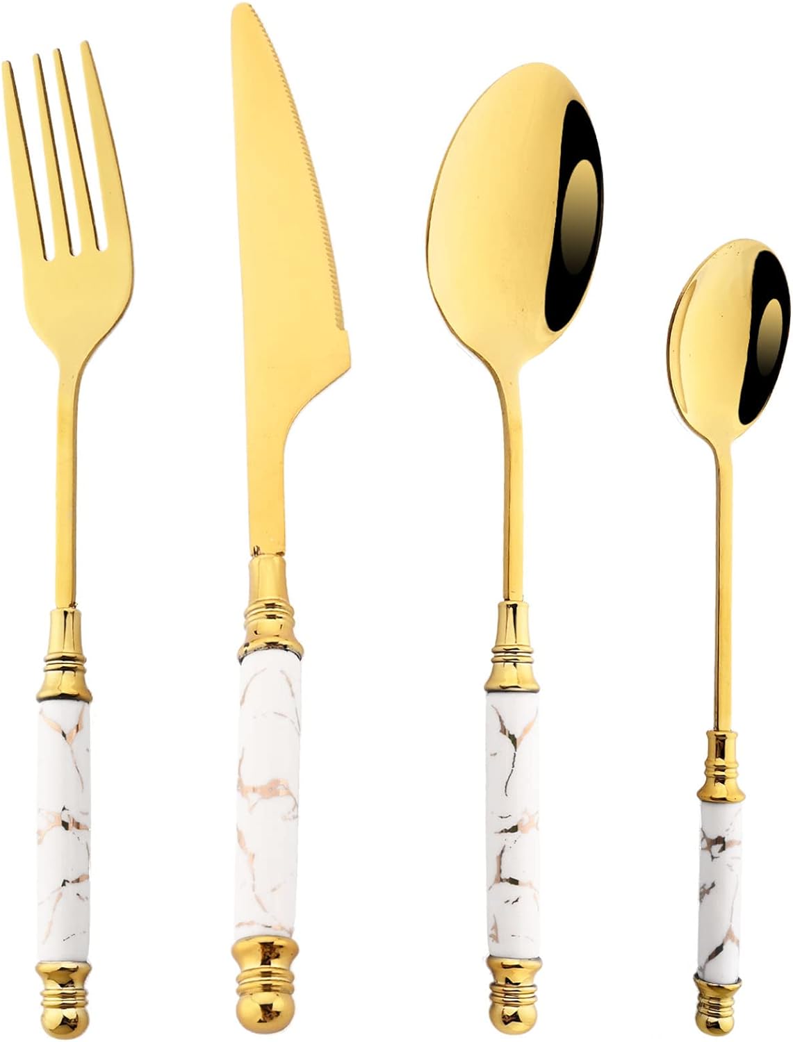 24pcs Gold Silverware Set With Creative Imitation Ceramics Handle.Gold