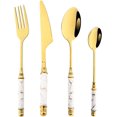 24pcs Gold Silverware Set With Creative Imitation Ceramics Handle.Gold