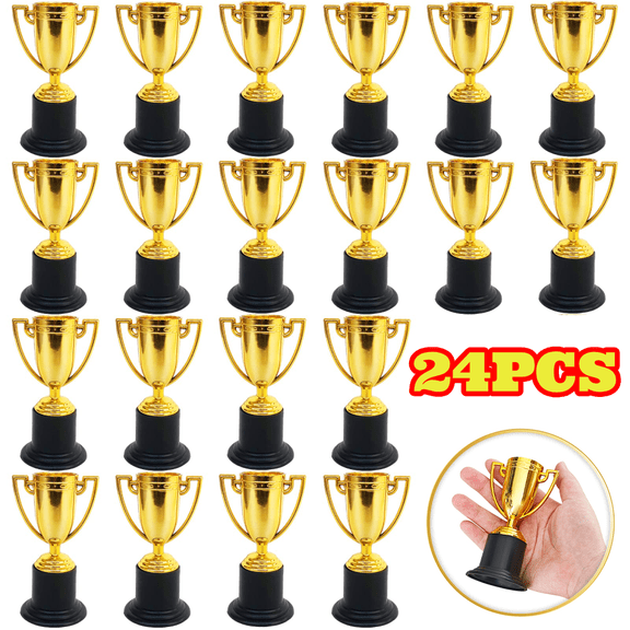 24pcs Gold Trophy Award, 4 inch Mini Trophy Cups, Plastic Trophies for Party Favors, Props, Rewards, Prizes, Competitions