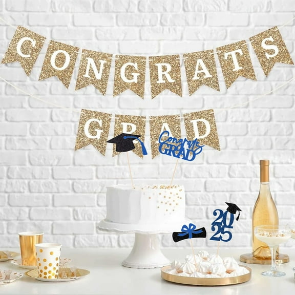 24pcs Graduation Cupcake Topper, Glitter Cap Sticks Dessert Cupcake Topper Congrats Grad 2025 Theme Decorations 2025 Preschool High School College Graduation Party Decor Supplies