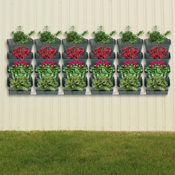 24pcs Green PP 33*14*18.5cm Wall-Mounted Flowerpot With Drainage System Multilayer Vertical Planting Flowerpot