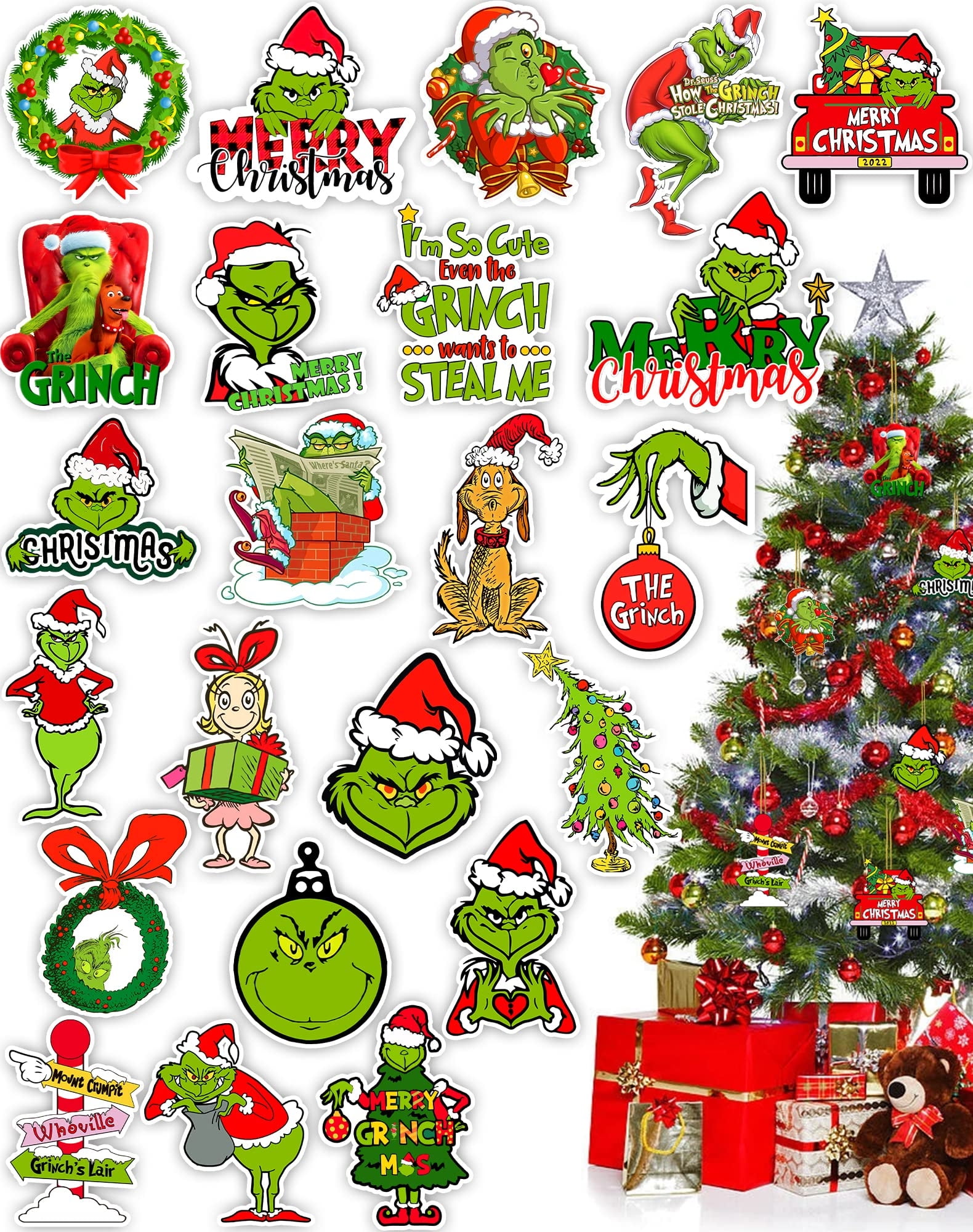 48PCS Grinch Christmas Tree Ornaments Decorations - Xmas Hanging ...