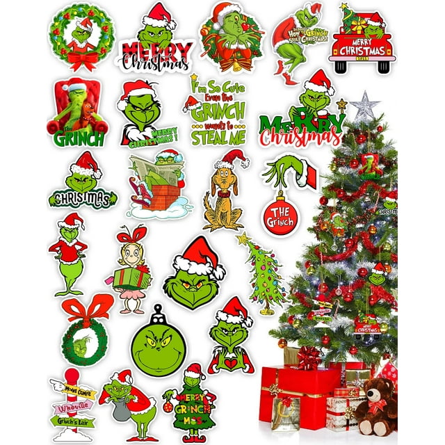 24pcs Themed Grinch Christmas Ornaments, Xmas Tree Decor, Colored Resin