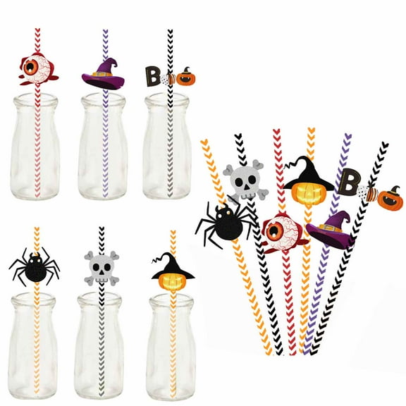 24pcs Halloween Decoration Straws,Pumpkin, Witch Straws, Skull, Witch, Pumpkin Suitable For Halloween Party