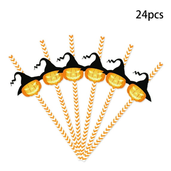 24pcs Halloween Decoration Straws,Pumpkin, Witch Straws, Skull, Witch, Pumpkin Suitable For Halloween Party