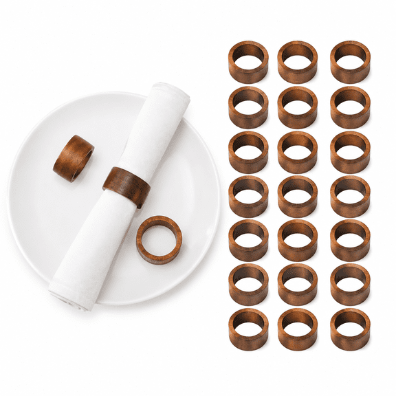 24pcs Handmade Wood Napkin Rings Bulk Suitable for - Wood Grain & Rustic Farmhouse Round Napkin Holders with Wood Grain, Wedding, Christmas, Thanksgiving, Valentine' Day Table Decorations (24 Pack)
