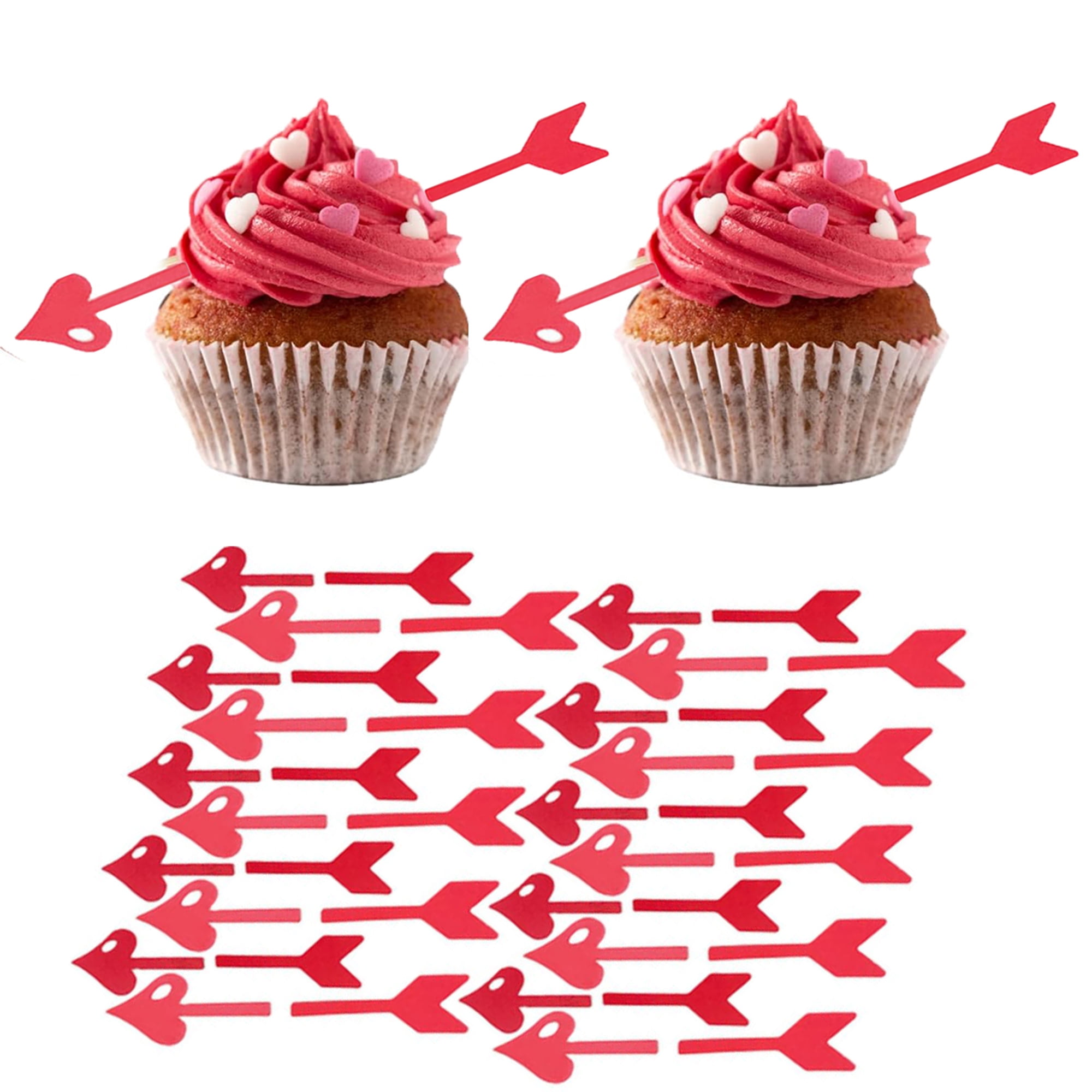 24pcs Heart Cupcake Toppers Cake Inserts Valentine Love Heart Arrow ...