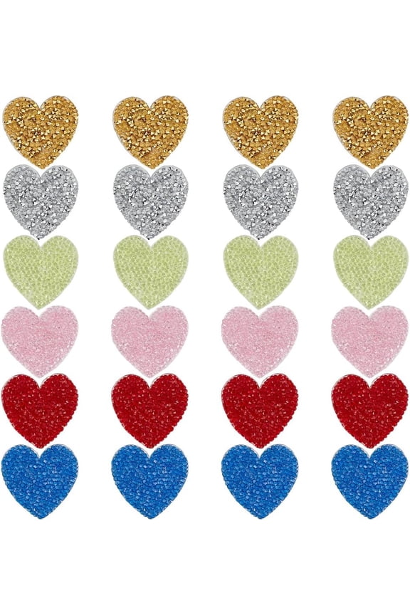 24pcs Heart Rhinestone Iron on Patches Fabric Stickers Sew on Patches Badge Heart Iron on Patches Rhinestone Hotfix Applique for Hats Jeans Clothes Women Dress Shoes Pants Bags Decoration