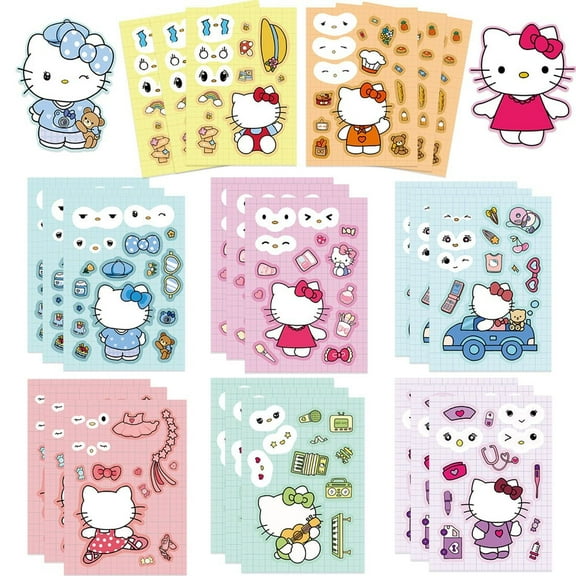 24pcs Hello Kitty Sticker, DIY Stickers for Party Decoration,Make Your Own Decals for Kids Teens Party Decoration, Reward, Decor for Laptop Phone Case