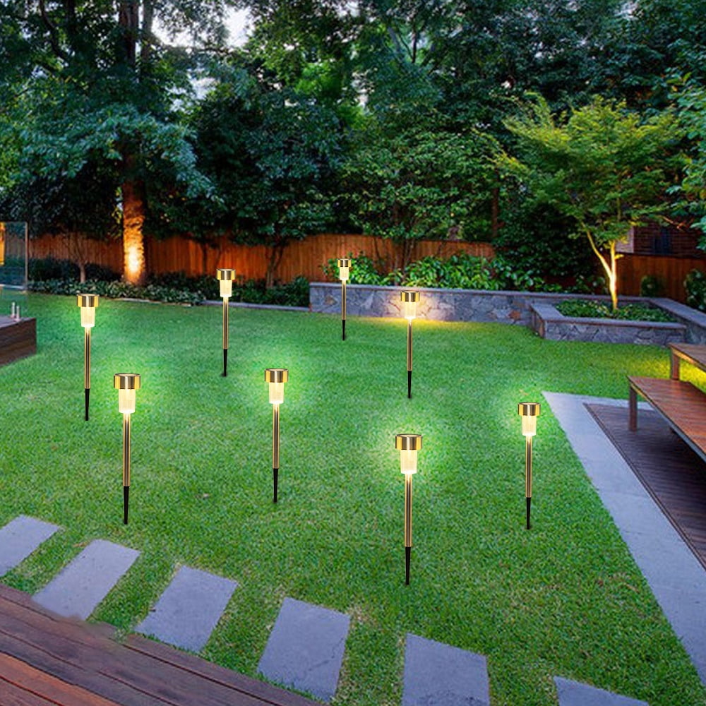 24pcs High Brightness Solar Lights Outdoor Waterproof,Solar Power LED Lawn Lamps with Lampshades,Stainless Steel Solar Garden Lights for Garden Patio Walkway,Warm White