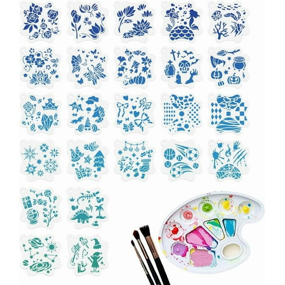 24pcs Holiday Face Paint Stencils 5.1"x5.1" Christmas Reusable Plastic Facial Painting Stencils Texture Party Body Paint Templates for Makeup