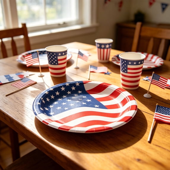24pcs Independence Day Party Tableware for 24 Guests Summer Holiday 4th of July Memorial Day Party Supply Paper Plates And Cups