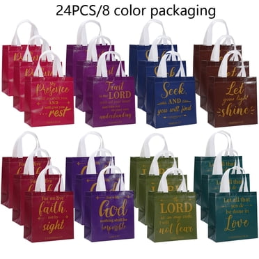 32 Pack Religious Gift Bags With Handles – 8 Bible Verse Designs, Reusable Non-Woven Tote Bags For Church, Wedding & Party