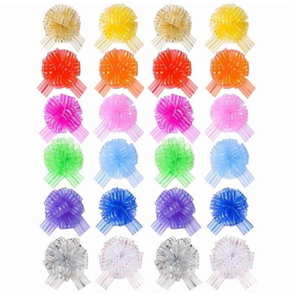 24pcs Large 6" Organza Pull Bows with Ribbon - Perfect for Gift Wrapping, Party Favors & Wedding Decorations