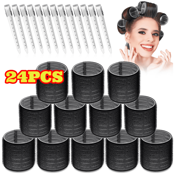 24pcs Large Hair Curlers Set, 12 Jumbo Hair Rollers and 12 Clips for Long Thick Hair Volume