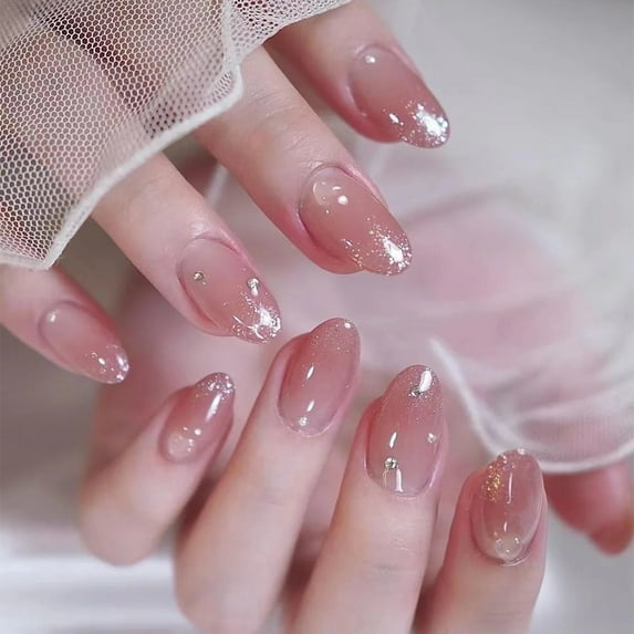 24pcs Long Stiletto False Nails wave Peals decorated Wearable French Fake Nails Press On Nails Leopard print Almond Manicure Tip