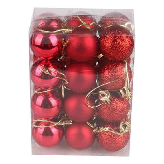24pcs/Lot 3cm Colorful Plastic Christmas Ball Tree Pendant Bauble Hanging Ornament Xmas Navidad Home Party Decoration Supplies red
