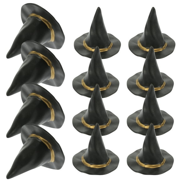 24pcs Lovely Miniature Halloween Witch Hats for Pet Photos DIY Crafts Gifts Black Plastic