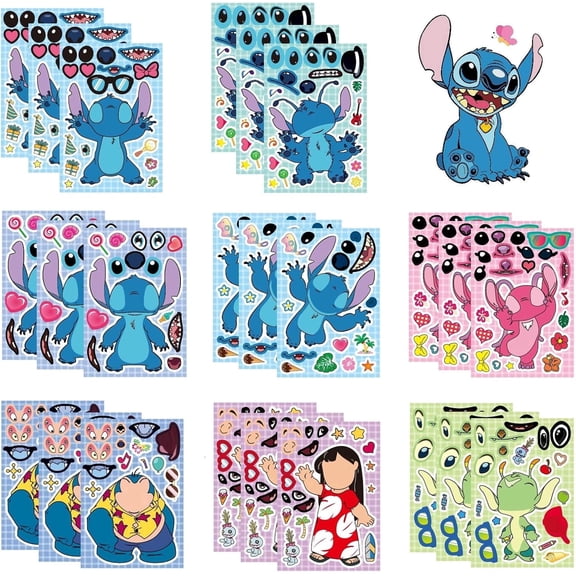 24pcs Make a face Stickers,Mixed & Matched with 8 Characters(3of Each) Stickers, Make Your Own Sticker for Party Decoration, Reward, Decor