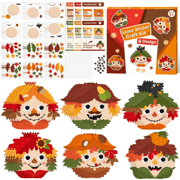 MALLMALL6 24-Piece Fall Leaf Stickers DIY Autumn Face Craft Kit