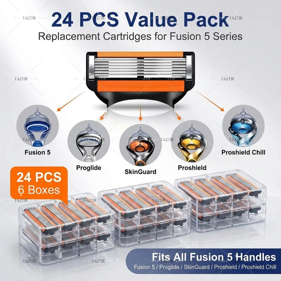 24pcs Manual Razor Blades(Not Include Handle), Featuring a Skin Protection System, Ideal for Facial Hair. Made of Stainless Steel with Easy-to-replace Classic Blades for Men's Grooming