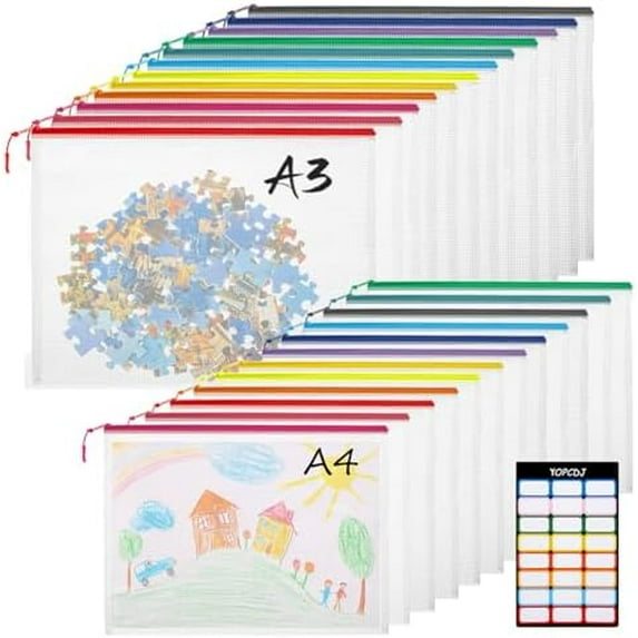 24pcs Mesh Zipper Pouch Bags, 12 Colors Extra Large 12PCS A3 and 12pcs ...