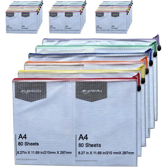 24pcs Mesh Zipper Pouch Bags, A3 17x12 Inches Large Reusable Plastic Zipper Pouches Bag for Organizing Office, File, School, Classroom, Cross Stitch Projects, Puzzle & Board Game Storage Bags