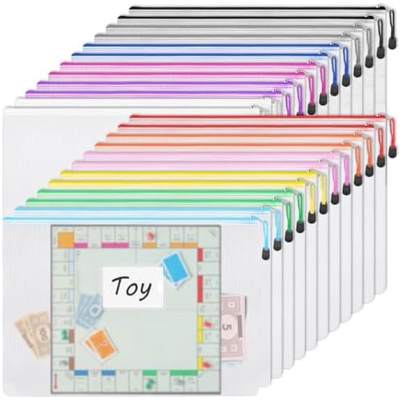 24pcs Mesh Zipper Pouch Bags A3 Extra Large Document Bag with Label Pocket, 16.9x12 Inches, Plastic Zip File Folders, Puzzles, Board Game Storage for Organizing Office Home
